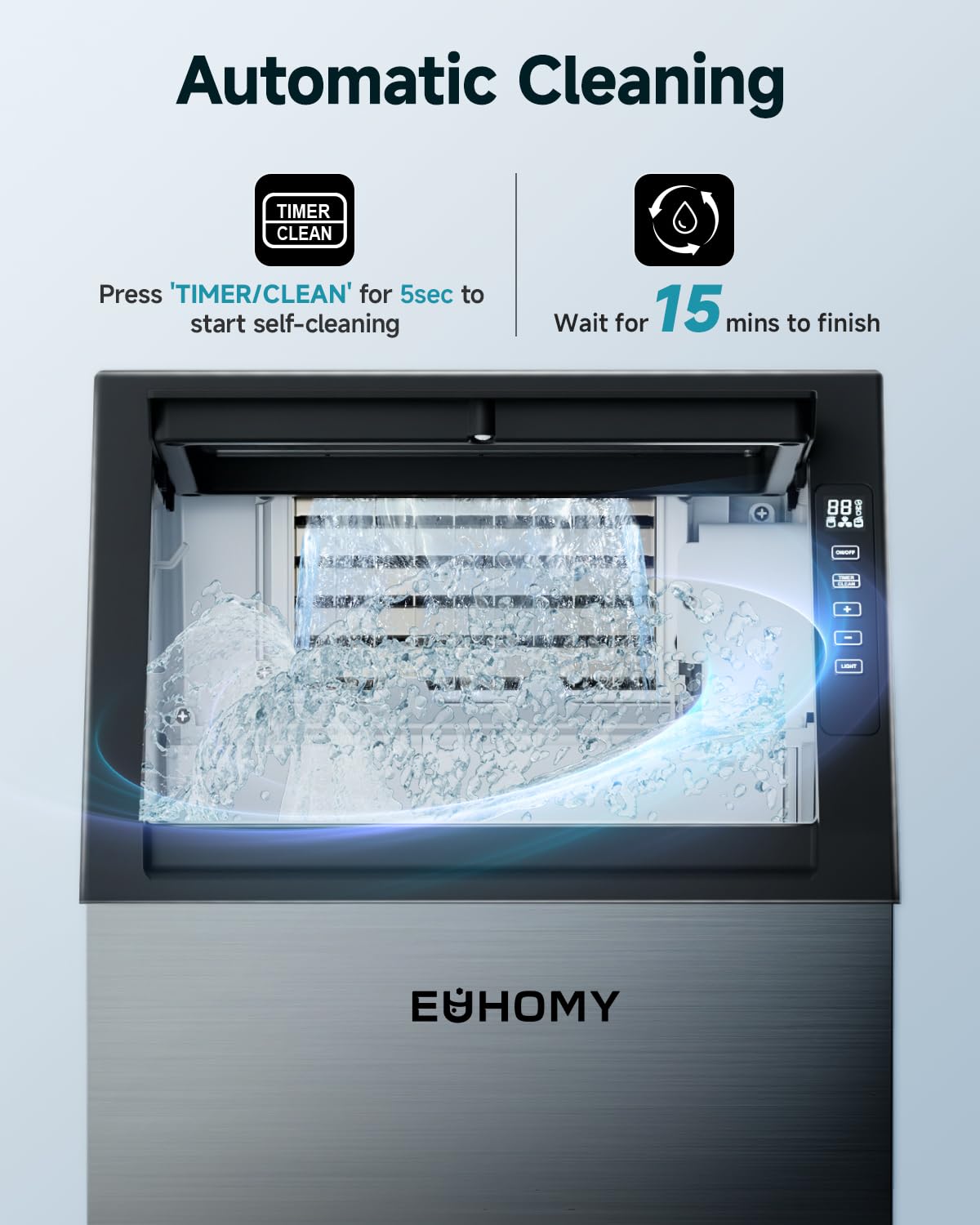 EUHOMY Commercial Ice Maker Machine,100lbs/24H Stainless Steel Under Counter Ice Machine with 33lbs Storage Bin, Freestanding Ice Maker for Home/Bar/Cafe/Restaurant