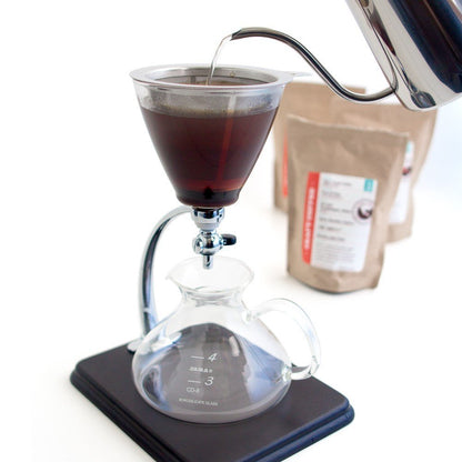 Yama Glass Silverton 16oz Coffee & Tea Brewer - Heat-Resistant Borosilicate Glass with Black Wood Base and Stainless Steel Filter