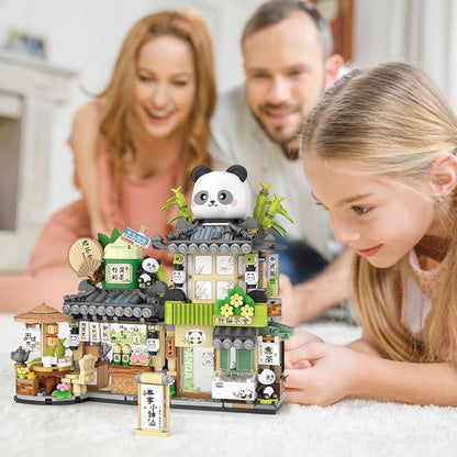MindBox City Tea House Building Blocks Set Openable Panda Construction Tea Shop Building Toys for Boys Girls Age 8+ 860pcs Mini Bricks