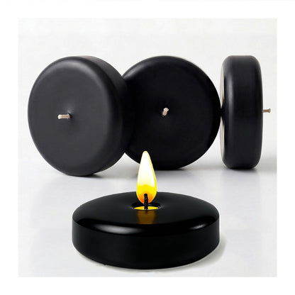 Yinsenda 12 Pack Black Floating Candles - 3 Inch Unscented Round Candles, 7-9 Hrs Long Burning for Cylinder Vases, Wedding Centerpieces, Parties & Bath Décor