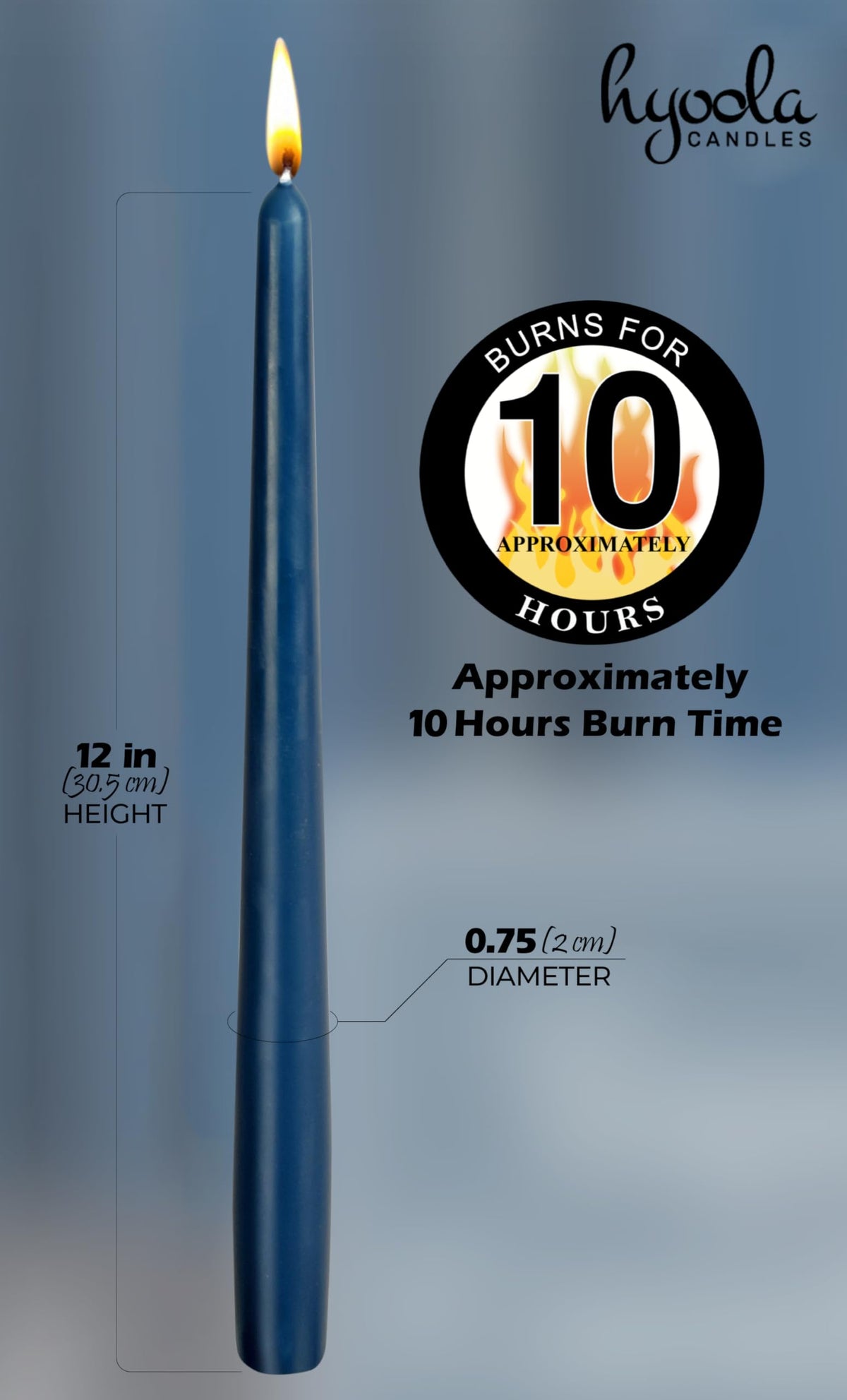 Hyoola 12 Pack Tall Taper Candles - 12 Inch Midnight Blue Dripless, Unscented Dinner Candle - Paraffin Wax with Cotton Wicks - 10 Hour Burn Time