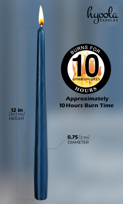 Hyoola 12 Pack Tall Taper Candles - 12 Inch Midnight Blue Dripless, Unscented Dinner Candle - Paraffin Wax with Cotton Wicks - 10 Hour Burn Time