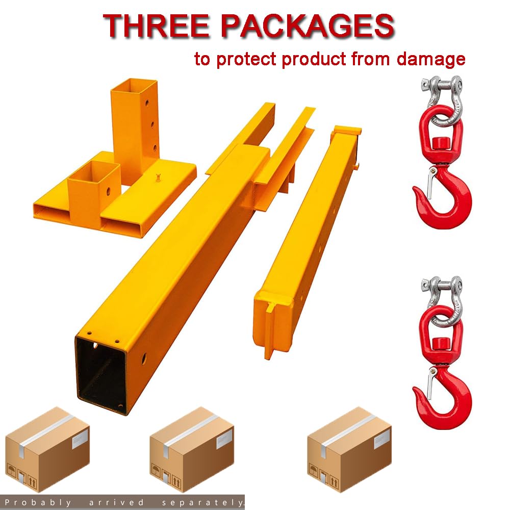 Adjustable Forklift Jib Boom Crane, 6000lbs Capacity Forklift Mounted Crane Manual Telescopes Heavy Duty Forklift Jib Crane with 2 Hooks for Warehouse, Factories