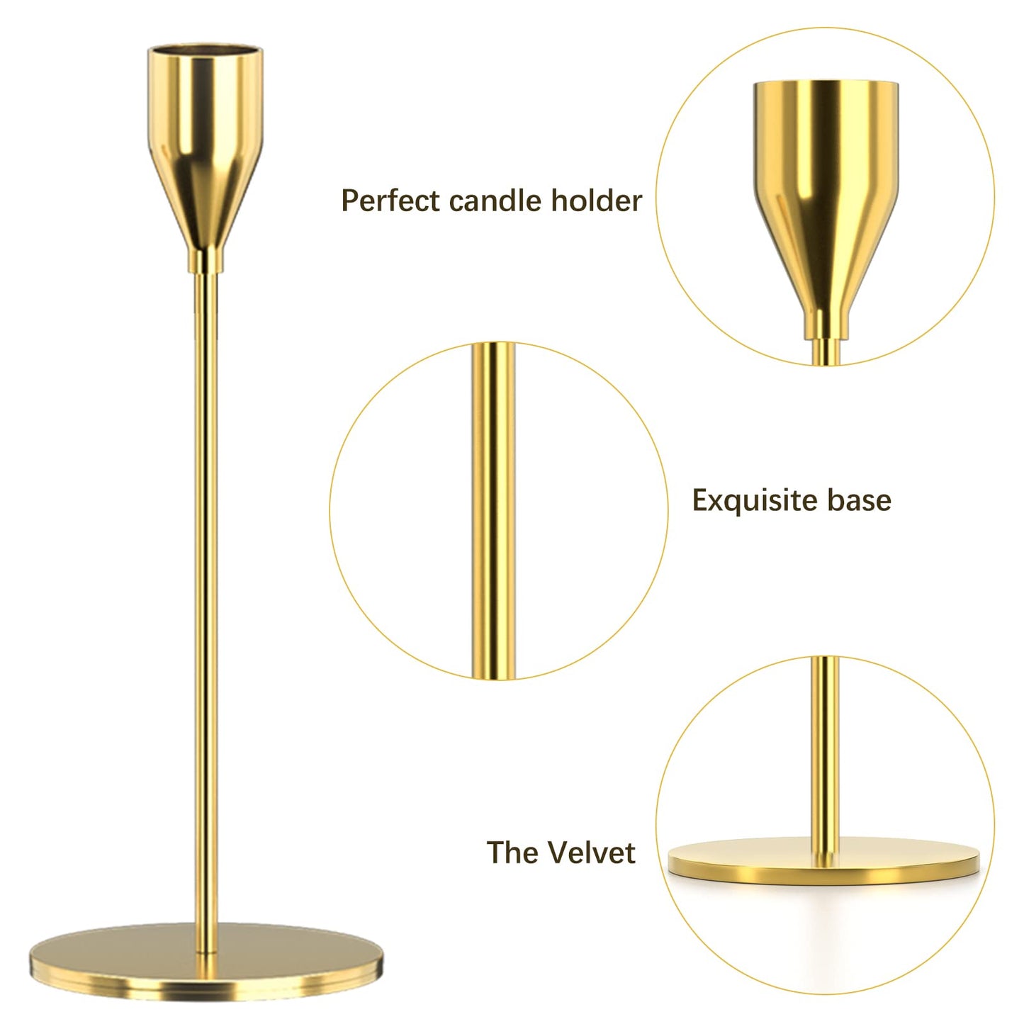 Gold Candle Holders 6Pcs/ 2 Set - Elegant Metal Candlestick Holders for 3/4 InchTaper & LED Candles, Weddings, Parties, Home Decor - Decorative Centerpieces for Table, Mantle, Fireplace