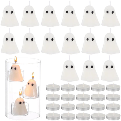 Kronabelle Cylinder Halloween Candle Holder Glass Set, 15 Candles and 20 Tea Lights Included, Decorative Floating Candle Table Centerpiece Kit for Holiday Wedding Party