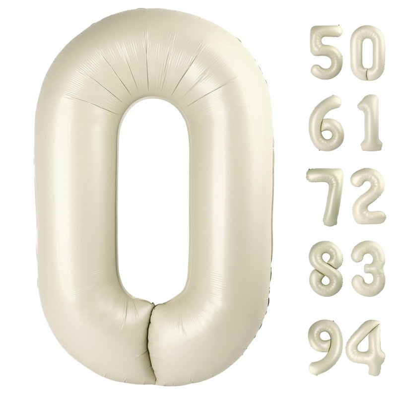 Cream Number Balloon 40 Inch, Cream 0 Number Balloons, 10 20 30 40 50 Numbers Balloon Birthday Decorations, Party Supplies for Women Men