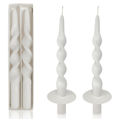 Spiral Taper Candles Twisted Candlesticks Tall White Unscented Smokeless Odorless Candle Sticks with Candle Drip Tray for Home Decoration Holiday Wedding Party