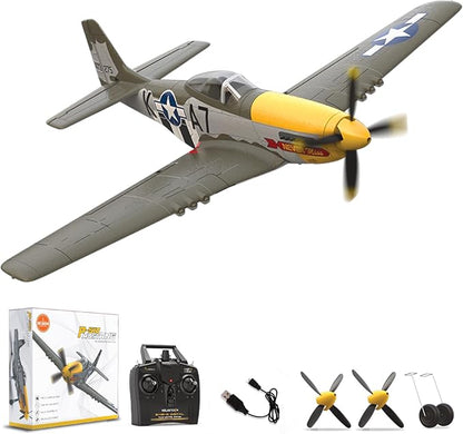 LEAMBE Brushless 4 Channel RC Plane Ready to Fly Aerobatic Aircraft Easy Control for Beginners P51 Mustang RC Airplane for Adults Green