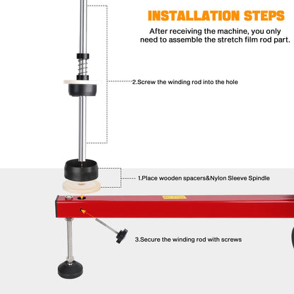 Helivivfy Electric Stretch Film Wrapping Machine, T-Shaped Design High-Efficiency Labor-Saving with 15.7in Auxiliary Turntable and Foot Pedal Switch