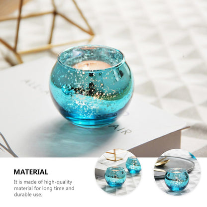 VICASKY 12pcs Blue Patterned Glass Candle Holders Hollow Decorative Candle Cups for Home Wedding Centerpieces Modern Round Sphere Design