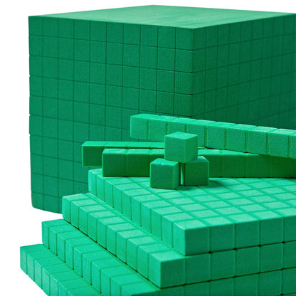 hand2mind Green Foam Base Ten Blocks Complete Set, Place Value Blocks, Counting Cubes, Base 10 Math Manipulatives, Teacher Supplies for Math Classroom, Montessori Math Materials (Set of 644)