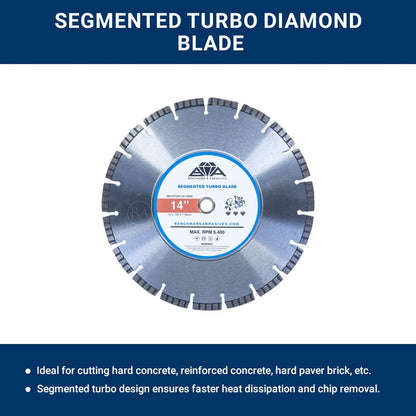 Benchmark Abrasives 14 Inch Segmented Turbo Diamond Blade for Angle Grinder Cutting Wheel with Steel Core for Cutting Brick Ceramic Tile Granite Marble - 14” Circular Saw Concrete - 5 Pack