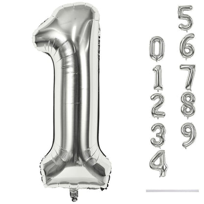Silver 1 Balloon Number, 40 Inch Giant Helium Foil Number 0-9 for Boys Girls, Self Inflating 1st Birthday Balloon for Women Men 10th Anniversary Baby Shower New Year Wedding Party Decorations Supplies