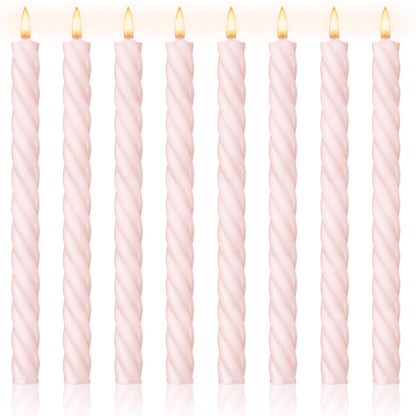 Whaline 8Pcs Baby Pink Spiral Candles Dripless Twisted Wax Candles 10 Inch Long Unscented Candle Sticks for Valentine's Day Wedding Baby Shower Birthday Party Home Decor