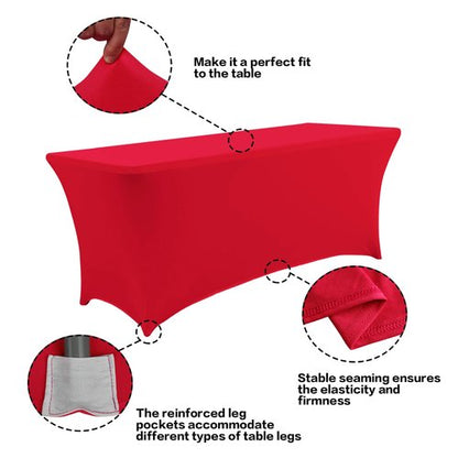 IVAPUPU 2 Pack 4FT Table Cloth for Rectangular Fitted Events Stretch Red Table Covers Washable Cover Spandex Tablecloth Protector for Party, Wedding, Cocktail, Banquet, Festival