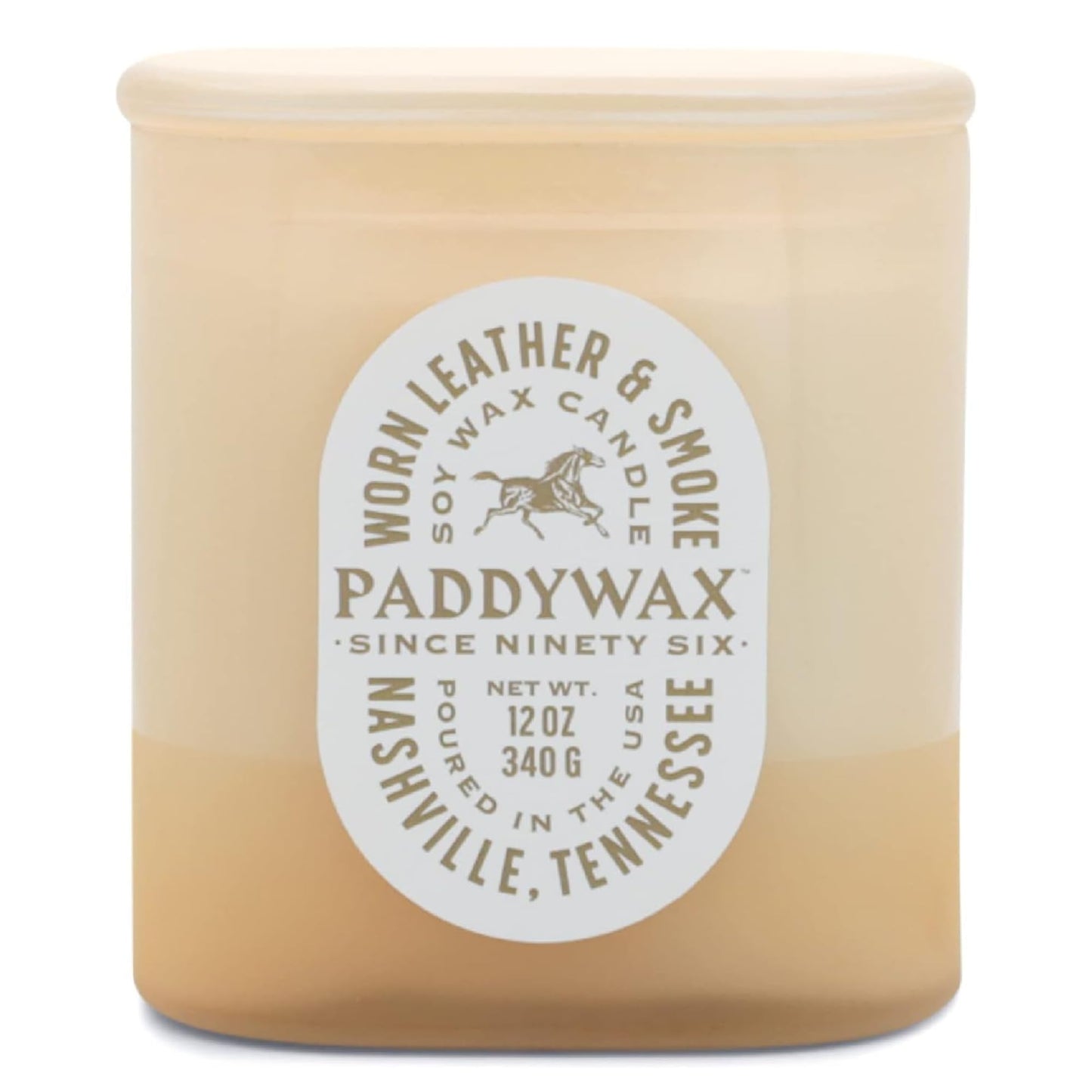 Paddywax Vista Scented Candle with Lid in Reusable Tonal Glass Jar, Clean-Burn 2-Wick Soy Candle with Approx. 84 Hour Burn Time, Decorative Gift Candles for Home, Worn Leather & Smoke, 12 oz
