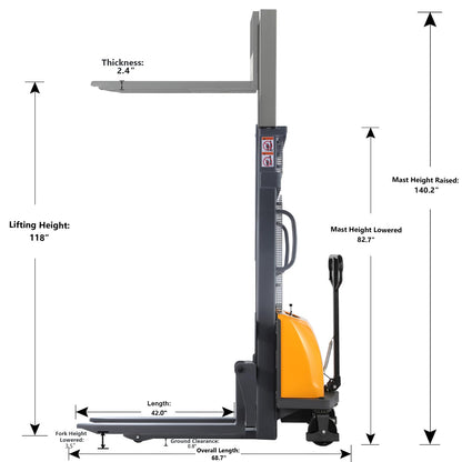 APOLLOLIFT Semi-Electric Pallet Stacker 3300Lbs Cap 118" Lifting Height Lift Stacker with Fixed Legs for Open Bottom Pallet