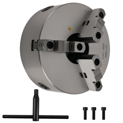 maXpeedingrods 8" 3-Jaw Lathe Chuck K11-200A, Self-Centering Hardened Steel Chuck High Precision with T-Key Mounting Bolts, 180mm Bolt Circle 65mm Center Hole for Metal Lathe Milling Drilling Machine