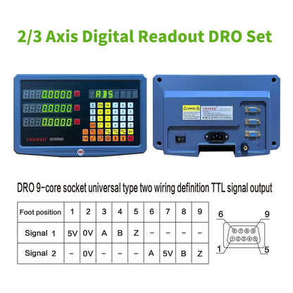 DRO Digital Readout 2 Axis 3 Axis Screen DRO Readout Display Linear Scale for Bridgeport/Knee Mill Milling Machine Lathe Machine Tools (SDS-3MS)