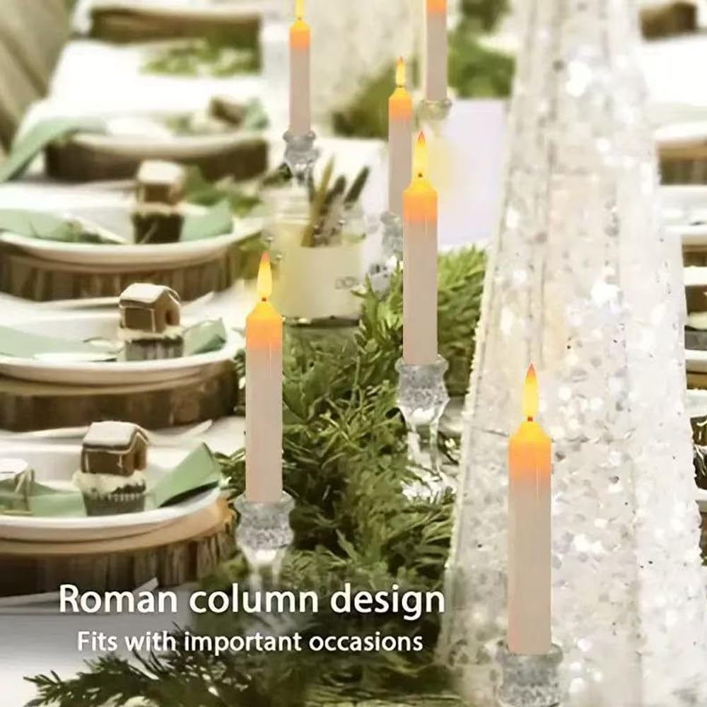 Mxqdhx Flameless Taper Candles with 6H Timer Built-in,Auto On Daily, Not Remote, 6 Pack Battery Operated LED Flickering 3D Flame Candle, Halloween Christmas Thanksgiving Fireplace Decorations