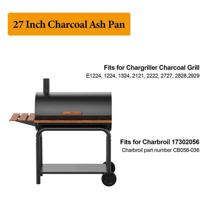 27 Inch Aluminized Steel Ash Pan for Chargriller Charcoal Grills 1224 1324 2121 2222 2727 2828 2929 Replacement Parts with 3pcs Removable Fire Grates and 2pcs Hanger for Charbroil 17302056 Grill