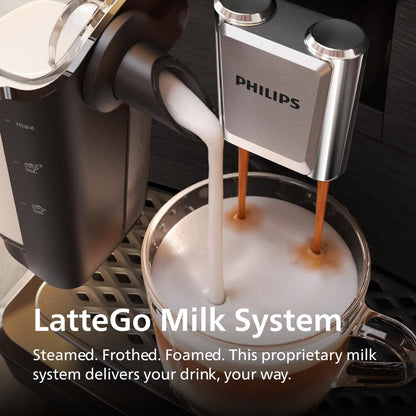 Philips 3300 Series Fully Automatic Espresso Machine with LatteGo Milk System and integrated grinder, 6 Hot & Iced Coffee Pre-Sets, 40% Quieter SilentBrew, 15-Bar Pressure, Glossy Black (EP3341/50)