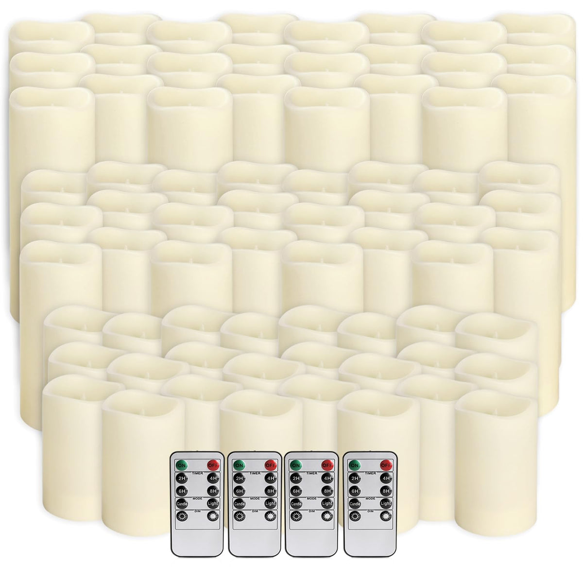 Wfmolcand 144-Pack LED Flameless Flickering Candles with Remote Control and 2/4/6/8 H Timer Led Pillar Candles of Wedding, Table, Halloween,Christmas Decorations and Special Occasions (Three Sizes)
