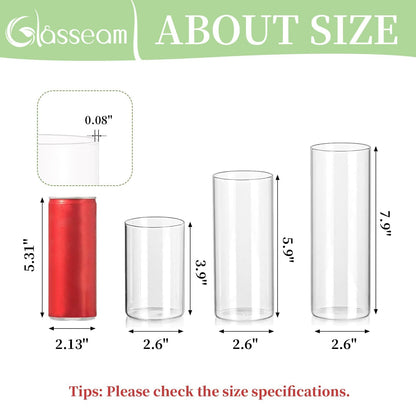 Glasseam Clear Cylinder Vases Set, 24Pcs Glass Vases for Centerpieces Bulk, Modern 2" Floating Candle Centerpieces for Decor, Hurricane Candle Holders for Wedding Table Decorations, Tall 4"+6"+8"