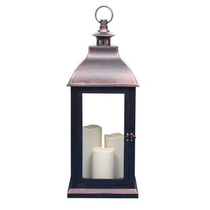 1Pack Decorative Lantern 24.80" H with Dancing Flame LED Timer Candle,ON/Off/Timer LED Candle with 6hours,Hanging Lantern for Outdoor Garden/Indoor Use.