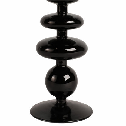 Glass Taper Candle Holder - Candle Holder for Sculptural Candlelight - Dining Room Table Decor or Mantel Display - Modern Disc and Sphere Design Accent, Home Decor – 11", Black