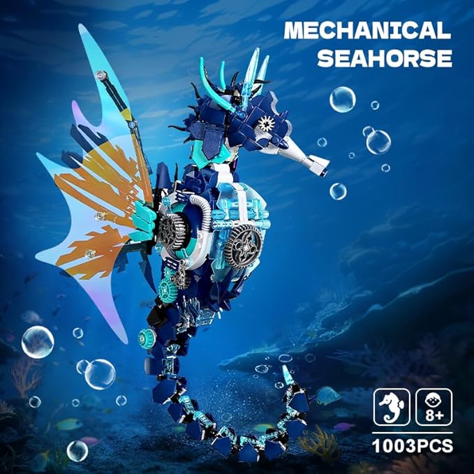Mechanical Seahorse Building Set Compatible with Lego Model STEM Educational Creative Construction ToyOcean Creature Collector's Item Perfect Office &amp Home Décor Gift for Boys Ages 8-16 1003pcs