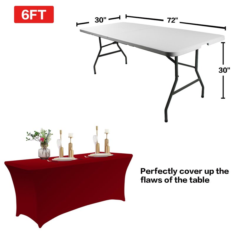 IVAPUPU 2 Pack 6FT Table Cloth for Rectangular Fitted Events Stretch Burgundy Table Covers Washable Spandex Tablecloth Protector for Party, Wedding, Cocktail, Banquet, Festival