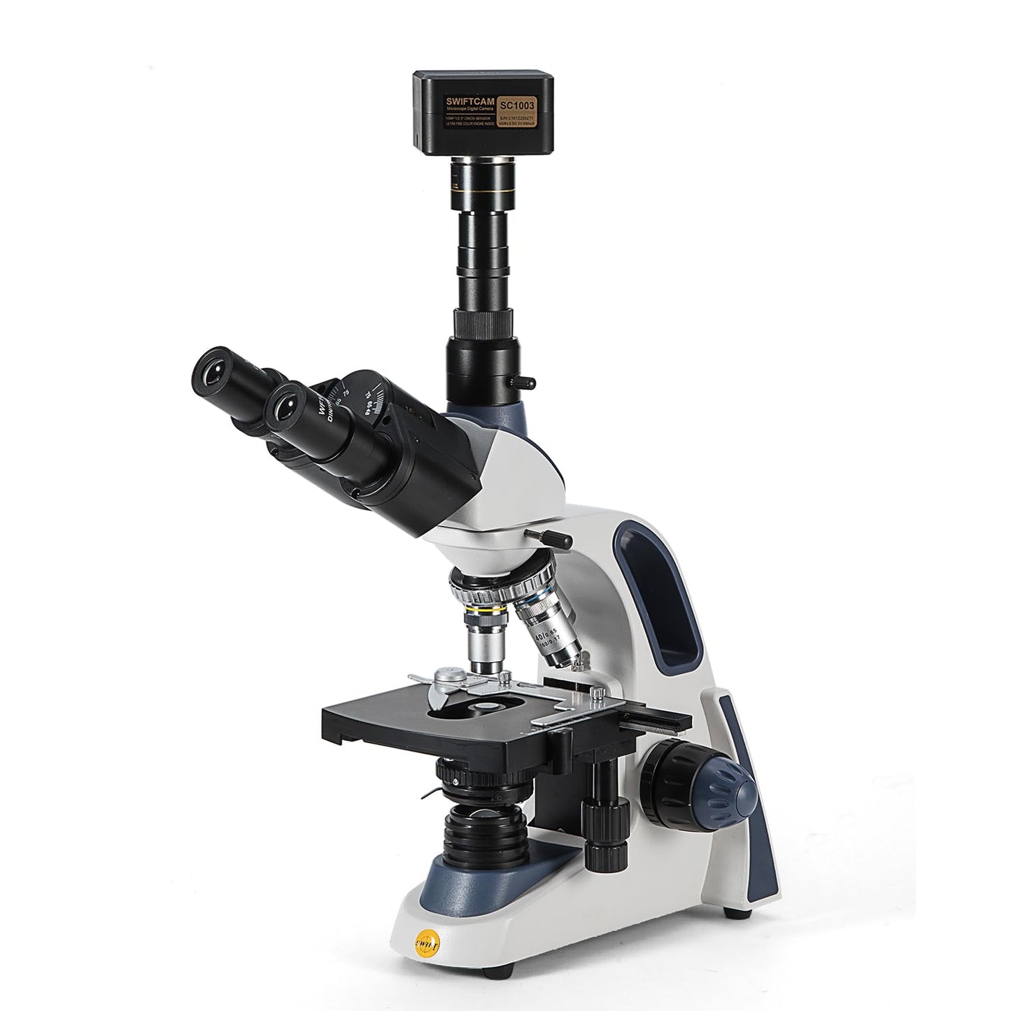 SWIFT Compound trinocular Microscope, 40X-2500X Digital Lab trinocular Compound LED Microscope with 3MP USB Camera and Slides,Mechanical Stage
