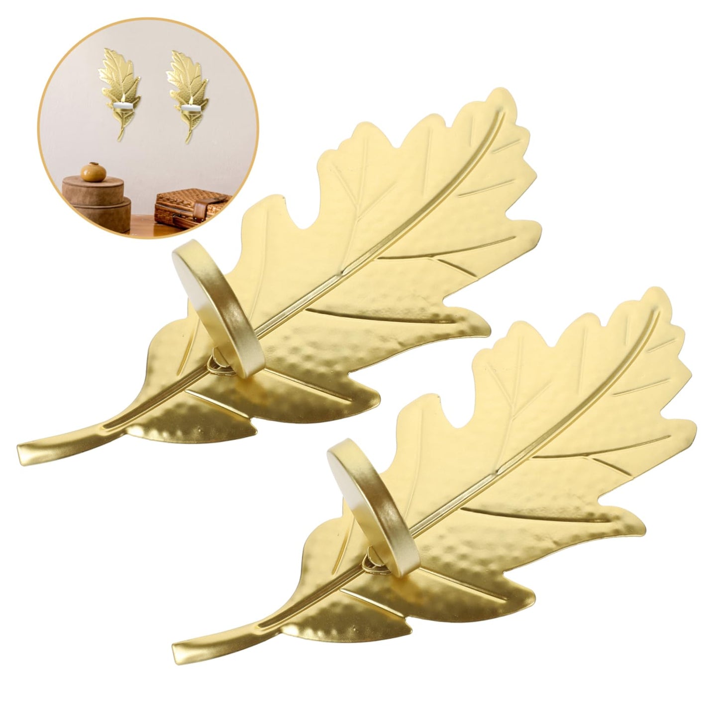 2Pcs Leaf Shaped Wall Candle Holder Iron Wall Sconce for Living Bedroom and Hallway Decoration Elegant Design for Taper and Tealight Candles