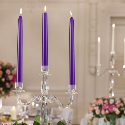 Taper Candles 10 inch (H) Dripless, Set of 20 Purple Unscented and Smokeless Taper Candles Long Burning, Paraffin Wax with Cotton Wicks for Burning 8 Hours Time