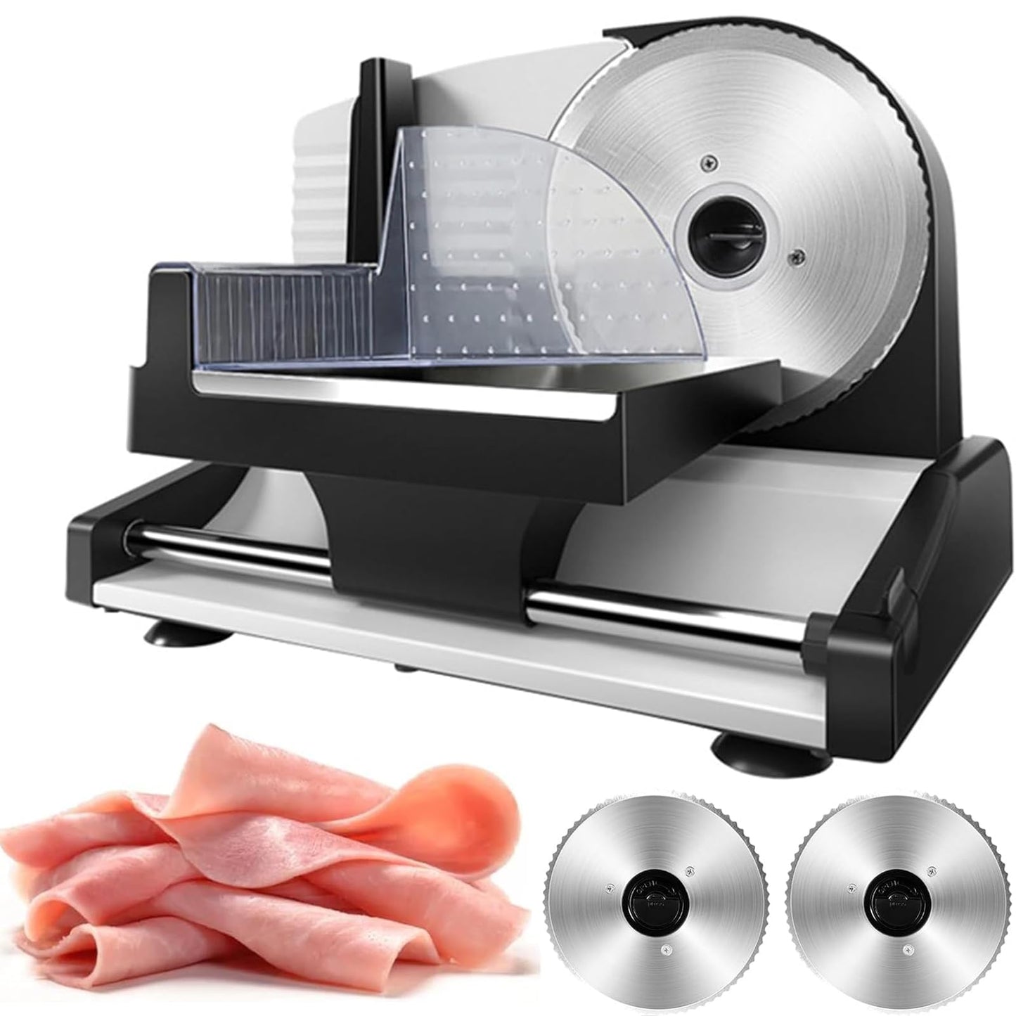 XHINBWYEK Meat Slicer, 200W Electric Food Slicer with 2 Removable 7.5" Stainless Steel Blades and Tray, Child Lock Protection, Adjustable Thickness, Slicer Machine for Meat Cheese Bread 110V