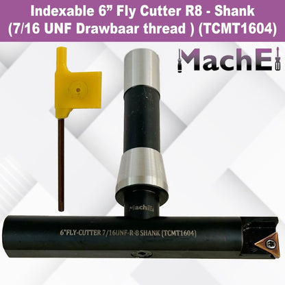 MachEl New Balanced Design 6″ Fly Cutter Indexable Type with R8 Shank (7/16 UNF Drawbar Thread) Single Insert Face Milling Cutter TCMT1604 Insert Included Torx Screw & Star Key Included