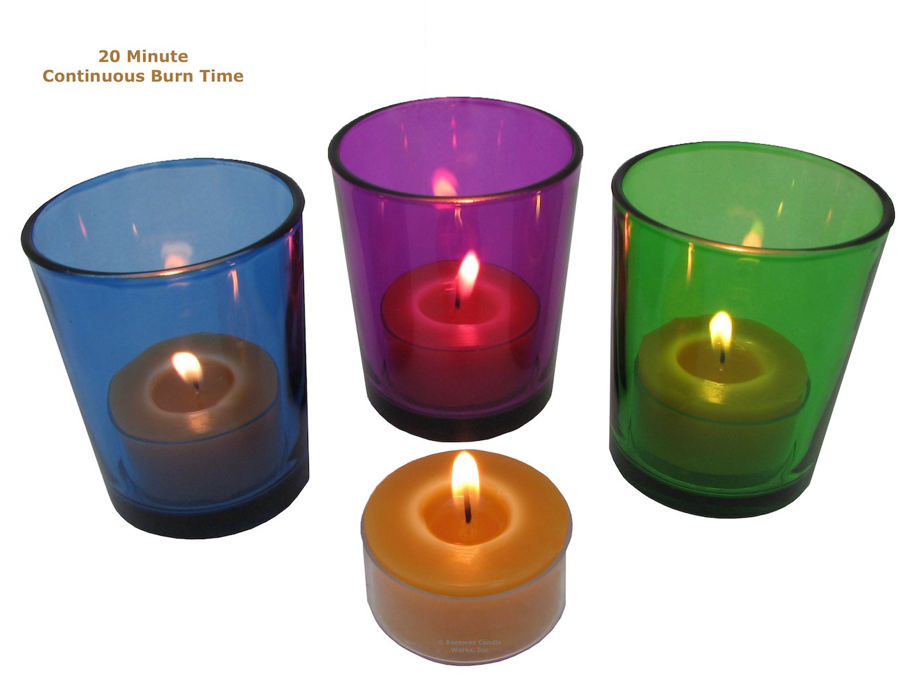 Beeswax Candle Works, 6-Hour Tea Lights (Pack of 12) Clear Cups, 100% USA Beeswax