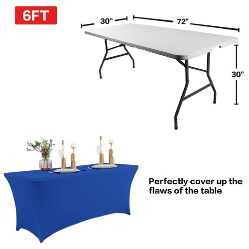 IVAPUPU 2 Pack 8FT Table Cloth for Rectangular Fitted Events Stretch Royal Blue Table Covers Washable Cover Spandex Tablecloth Protector for Party, Wedding, Cocktail, Banquet, Festival