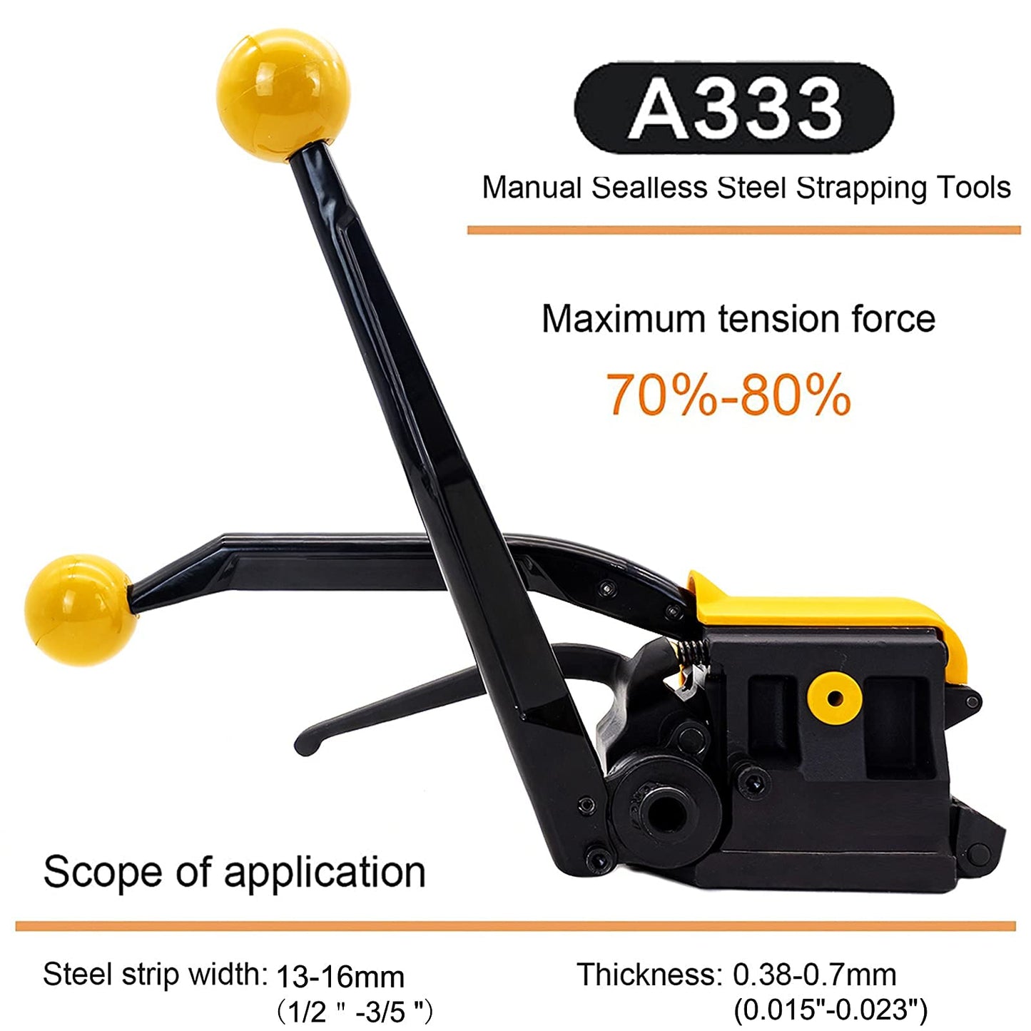 SDRTOP Steel Strapping Tool A333 Stainless Manual Belt Packaging Banding Machine Metal Free Buckle Packing for Width 1/2" 5/8" 3/4" Sealless Combination Tools