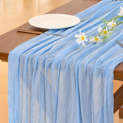 Socomi 6pcs Blue Summer Cheesecloth Table Runner Boho Rustic Gauze 120 inch 10FT Cheese Cloth Sheer Runner for Wedding Party Baby Shower Birthday Home Decor Holiday Decorations