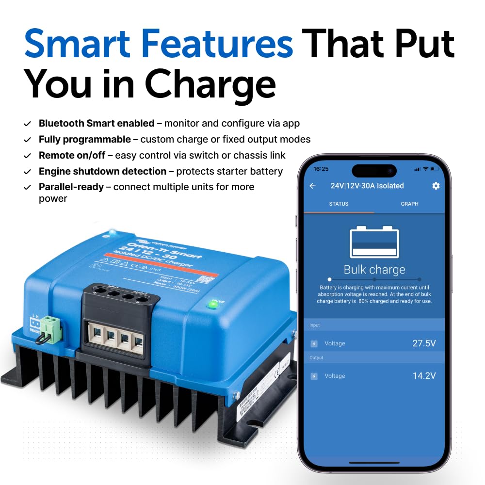 Victron Energy Orion-Tr Smart DC to DC Charger (Bluetooth) - 24/12-Volt 30 amp 360-Watt - Battery Charger for Dual Battery Systems - Isolated