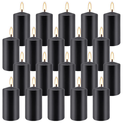 Set of 20 | 2X 4 inch Tall Pillar Candles, Soy Wax. Perfect for Dinner, Home Decoration, Party, Wedding.(Black)
