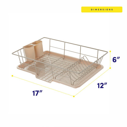 Sweet Home Collection Space-Saving 3-Piece Dish Drainer Rack Set: Efficient Kitchen Organizer for Quick Drying and Storage - Includes Cutlery Holder and Drainboard - Maximize Countertop Space, Beige
