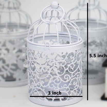 Candle Holders for Decor, Tealight Candle Holder for Centerpieces, Small Cage Shape with Hanger Ring, 2 Pieces Set (C-White)