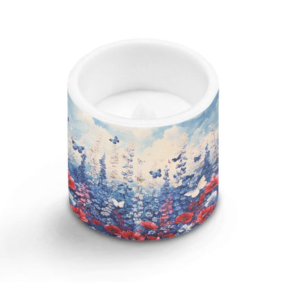 Poceacles 4 PCS LED Flameless Candles Multi-Color Flickering Realistic Battery Powered No Flame Candles with Remote and Timer, Simulated Wick Flame Tealights, Floral Blue Butterfly