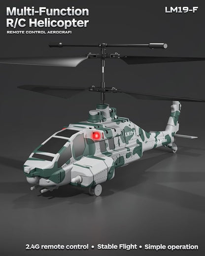 RC Helicopter with 10 Missiles 2.4GHz LM19-F Army Remote Control Helicopter Military Helicopter for Beginners and Adults LED Lights Altitude Hold One-Key Take Off Indoor Friendly
