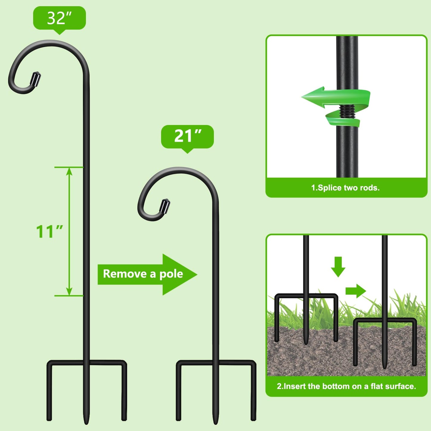 FEED GARDEN Adjustable 32 Inch Small Shepherds Hooks for Outdoor, Garden Hooks for Lanterns, Sheperds Hook for Hanging Plants, Bird Feeders, Solar Lights, Mason Jars, Weddings Decor,2 Pack