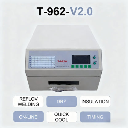 800W Reflow Oven,T-962 Reflow Soldering Station, PCB Board SMD SMT BGA Rework Station Tool With Hot Air Circulation Reflow Oven