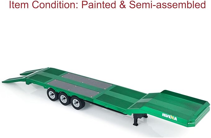 HUINA 1/18 Plastic Flatbed Semi Trailer 1502 for Radio Controlled Tractor Truck 1501 Electric Support Legs Battery No Light Hobby Grade Model for Birthday Gift(Green)